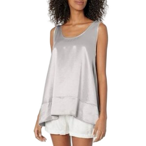 PJ Harlow Natalie L Satin Tank With Ruffle In silver grey